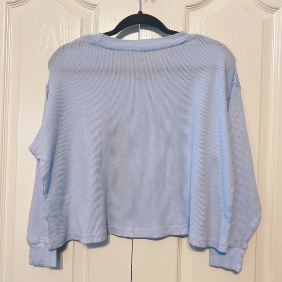 Disney EEYORE Cropped Waffle Tee Long Sleeves Oversized Size Small Baby Blue - Picture 2 of 10